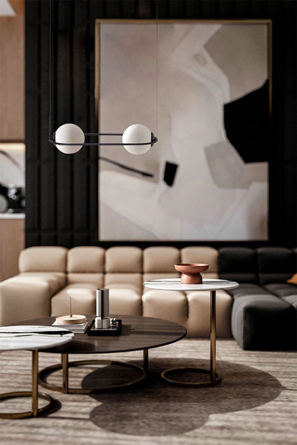 Czarna lampa wisząca z białymi kloszami nad stół A200-Karox