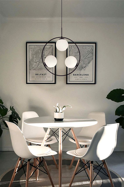 Geometryczna lampa wisząca z białymi kloszami nad stół A201-Karox