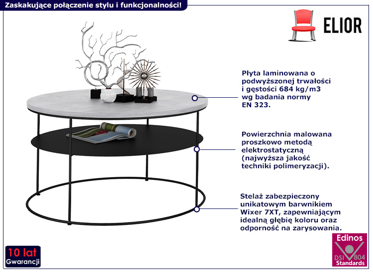 Nowoczesny stolik kawowy Levana 4X beton+czarny