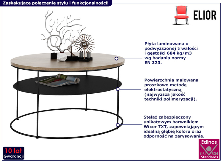 Nowoczesny stolik kawowy Rencontrer 4X dąb lancelot+czarny
