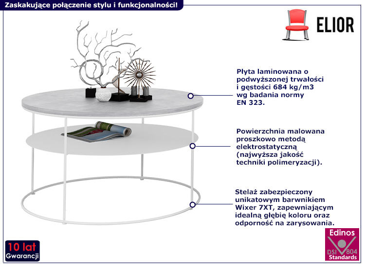 Nowoczesny stolik kawowy Karolis 5X beton+biały