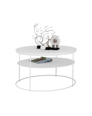 Biały okrągły stolik kawowy z półką - Karolis 5X w sklepie Edinos.pl