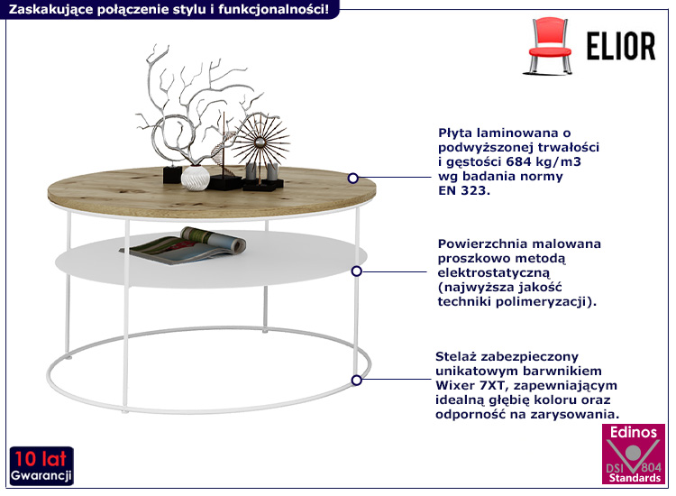 Nowoczesny stolik kawowy Levana 5X dąb artisan+biały