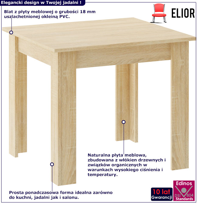 Infografika kwadratowego stołu kuchennego Wezen 3X sonoma