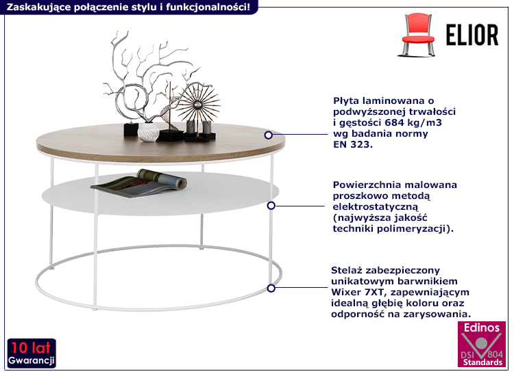 Nowoczesny stolik kawowy Karolis 5X dąb lancelot+biały