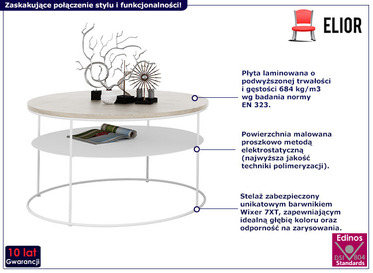 Nowoczesny stolik kawowy Karolis 5X dąb sonoma+biały