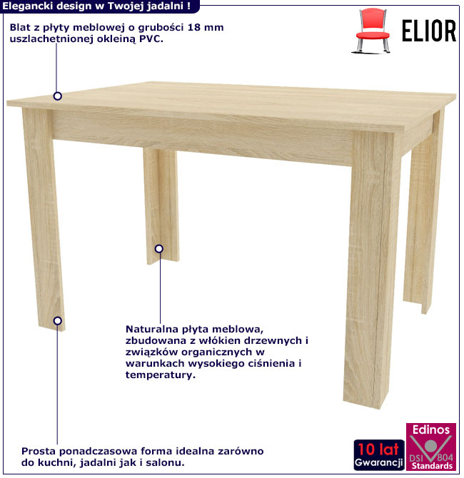 Infografika prostokątnego stołu do kuchni Renzo 4X sonoma