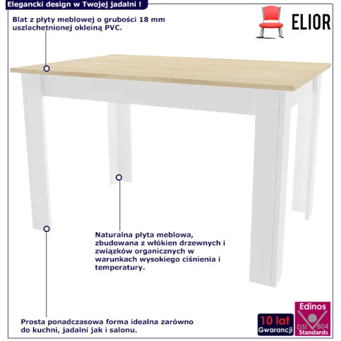 infografika prostokątnego klasycznego stołu wezen 4x sonoma   bialy