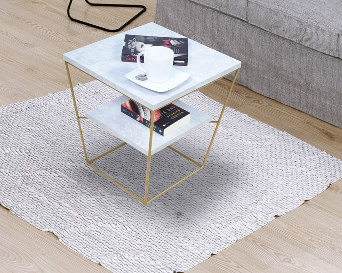 Wizualizacja stolika kawowego Arakin 3X beton+złoty
