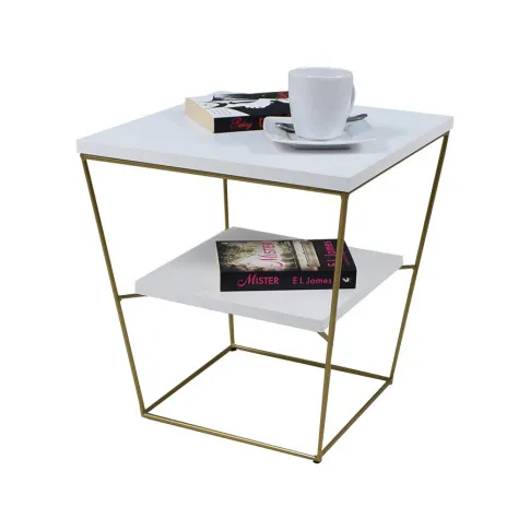 Stolik kawowy Arakin 3X biały złoty