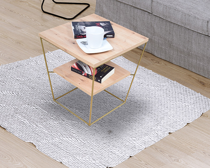 Wizualizacja stolika kawowego Celia 3X dąb artisan+złoty