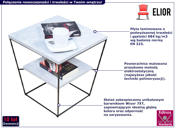 Kwadratowy stolik kawowy Arakin 4X beton+czarny