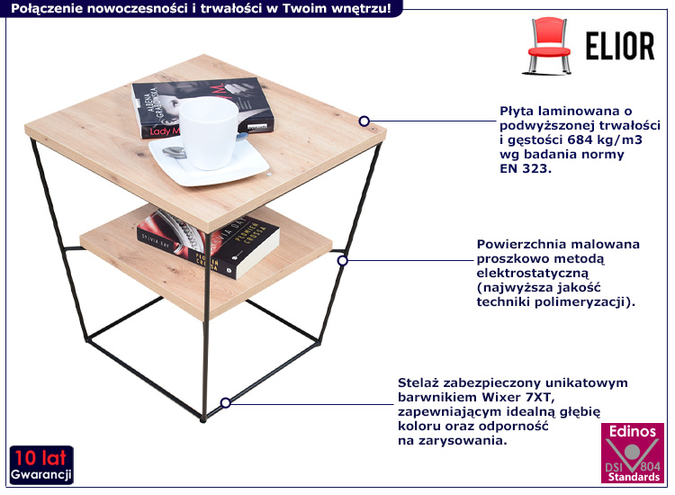 Kwadratowy stolik kawowy Arakin 4X dąb artisan+czarny