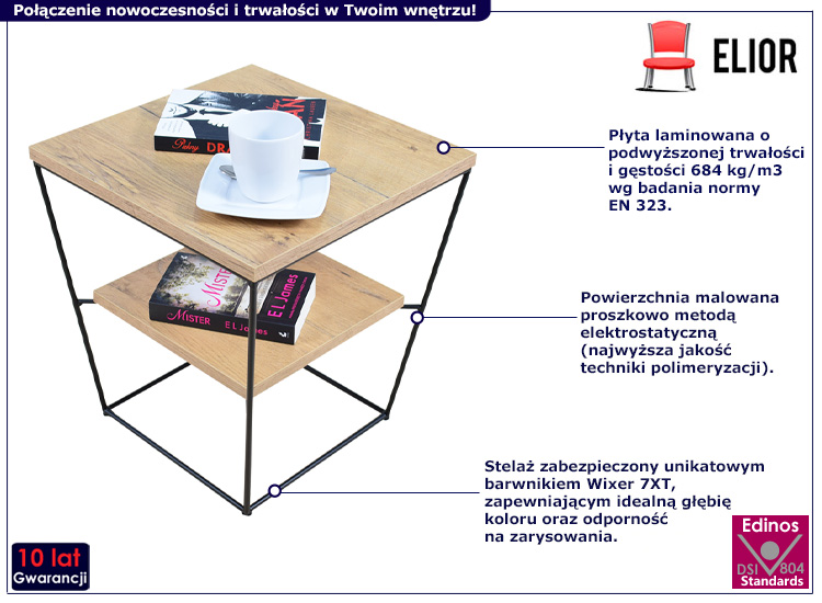 Kwadratowy stolik kawowy Arakin 4X dąb lancelot+czarny