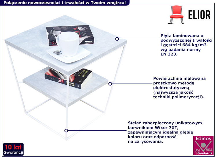 Kwadratowy stolik kawowy Arakin 5X beton+biały