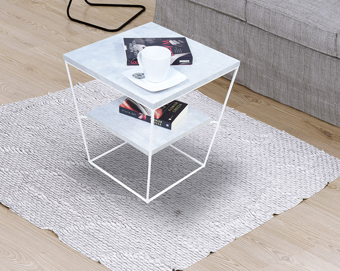 Wizualizacja stolika kawowego Arakin 5X beton+biały