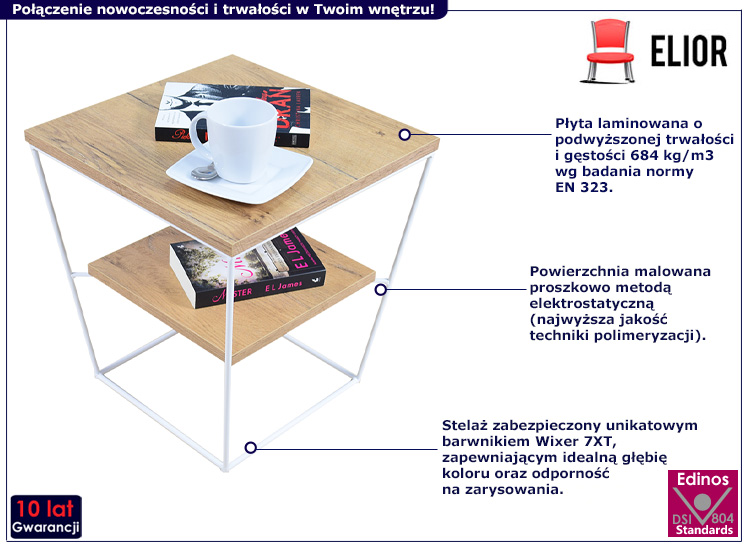 Kwadratowy stolik kawowy Arakin 5X dąb lancelot+biały