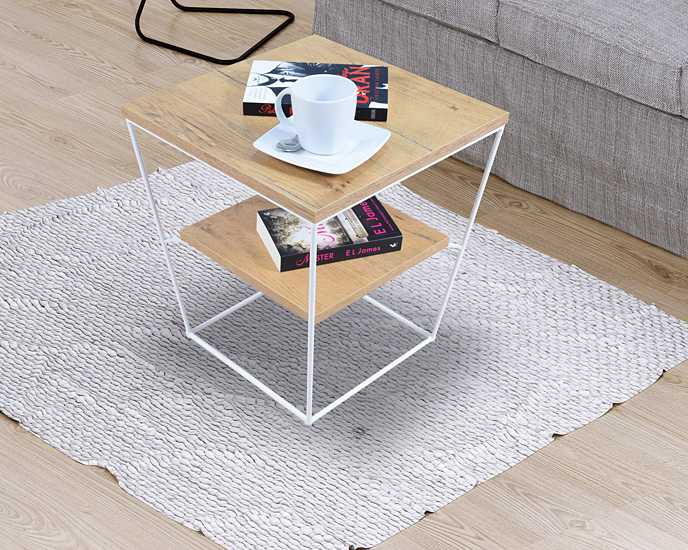 Wizualizacja stolika kawowego Celia 5X dąb lancelot+biały