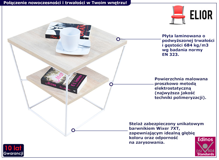 Kwadratowy stolik kawowy Arakin 5X dąb sonoma+biały