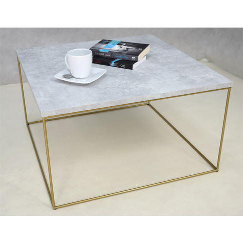 Kwadratowy stolik kawowy Welos 3X beton złoty