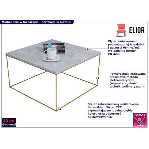 Minimalistyczny stolik kawowy Welos 3X beton złoty