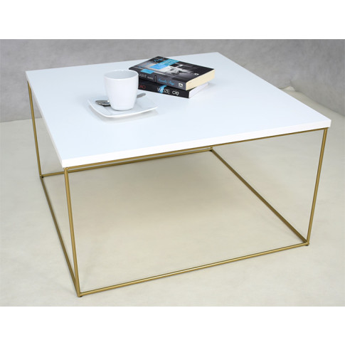 Kwadratowy stolik kawowy Welos 3X biały złoty