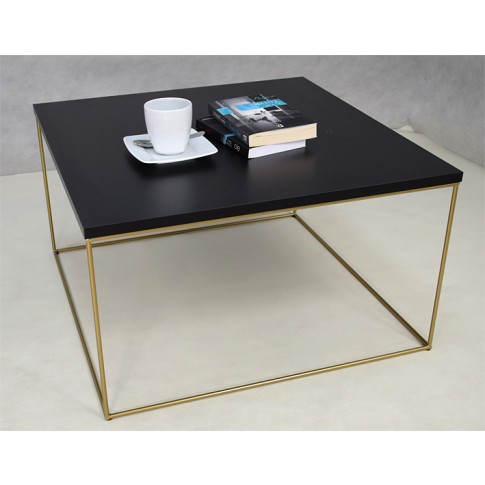 Kwadratowy stolik kawowy Welos 3X czarny złoty
