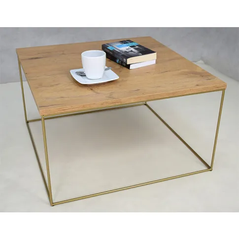 Kwadratowy stolik kawowy Welos 3X dąb lancelot złoty