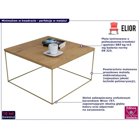 Minimalistyczny stolik kawowy Welos 3X dąb lancelot złoty