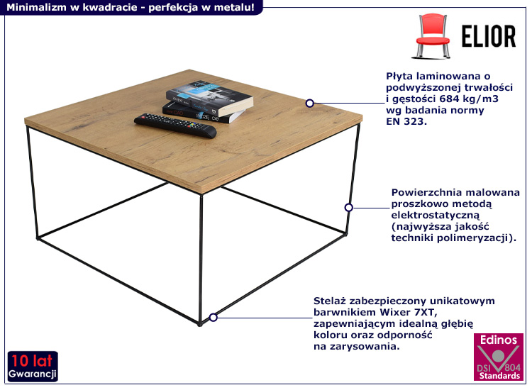 Kwadratowy stolik kawowy Otax 4X dąb lancelot+czarny