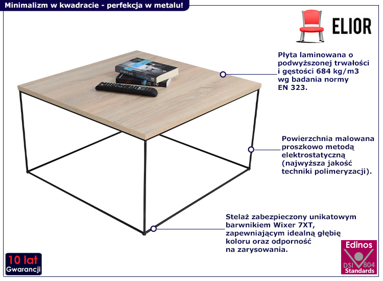 Kwadratowy stolik kawowy Otax 4X dąb sonoma+czarny