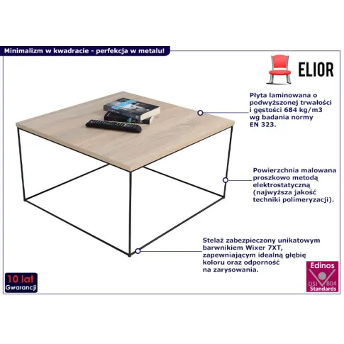 Minimalistyczny stolik kawowy Welos 4X dąb sonoma złoty