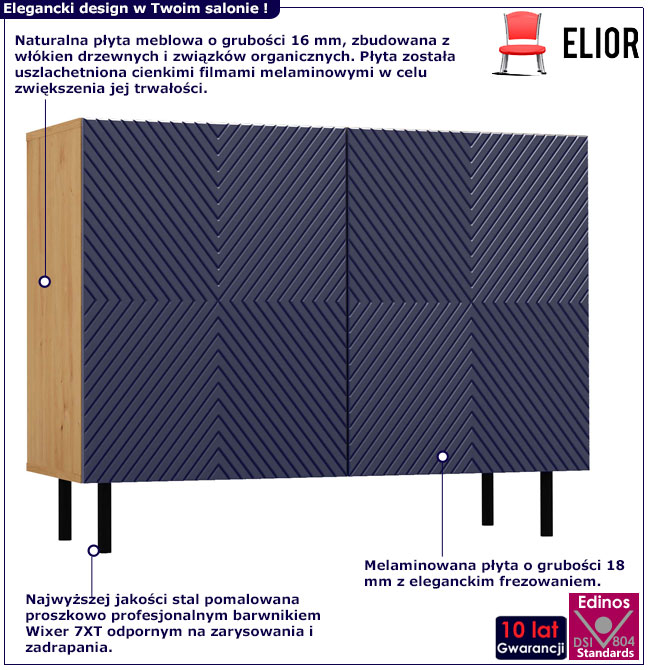 Infografika ryflowanej komody nowoczesnej do salonu Mofo 4X granat