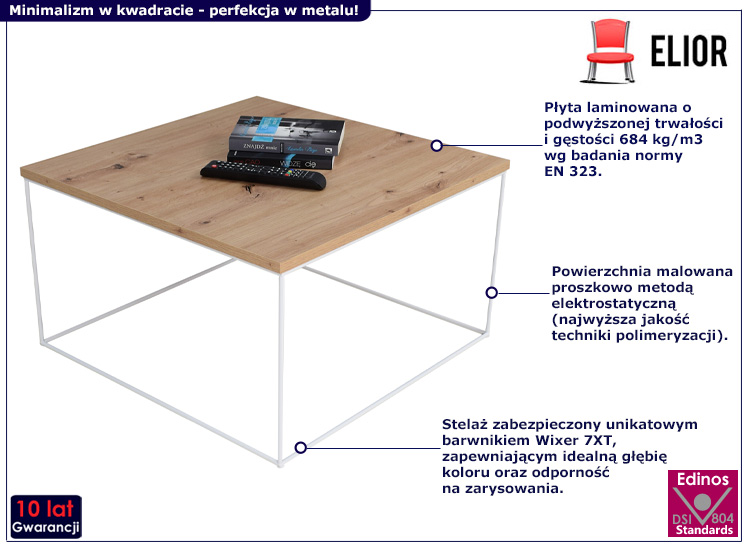 Kwadratowy stolik kawowy Otax 5X dąb artisan+biały