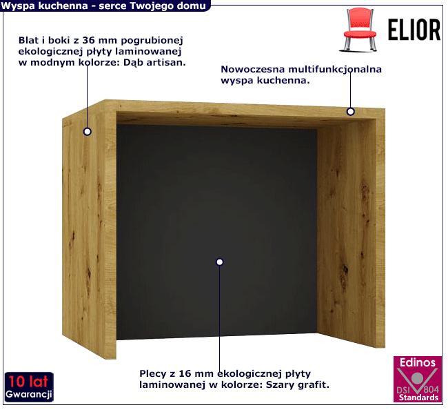 Wyspa kuchenna dąb artisan + szary grafit Mercado 3X