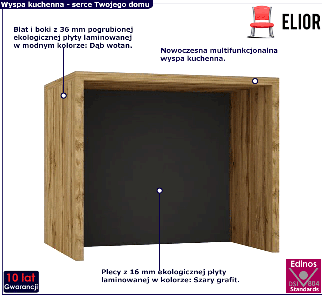 Wyspa kuchenna dąb wotan + szary grafit Mercado 3X