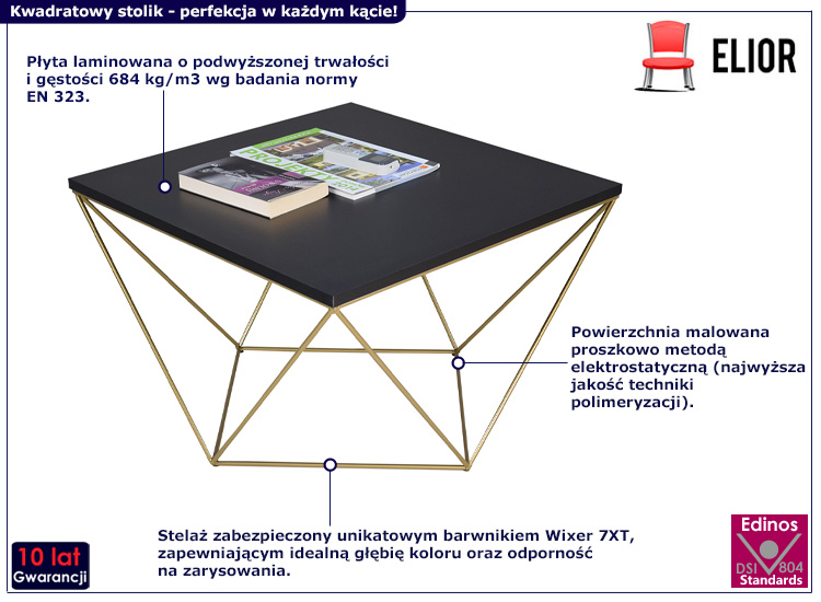 Druciany stolik kawowy Mesa 3X czarny+złoty