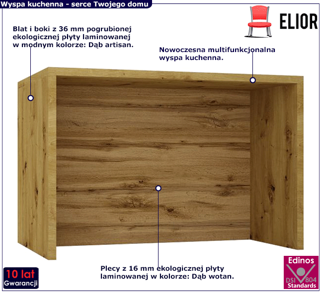 Wyspa kuchenna dąb artisan + dąb wotan Cristal 4X