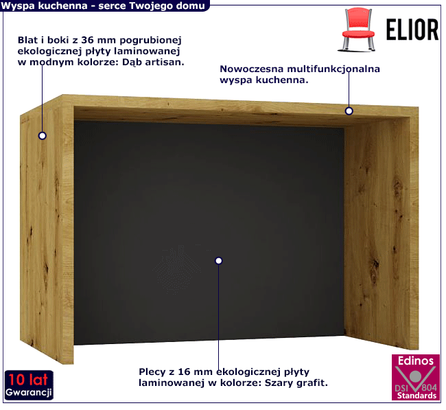 Wyspa kuchenna dąb artisan + szary grafit Mercado 4X
