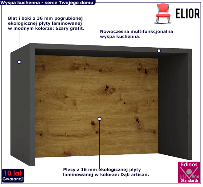 Wyspa kuchenna Szary grafit + dąb artisan Cristal 4X