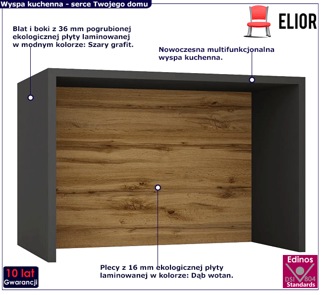 Wyspa kuchenna Szary grafit + dąb wotan Cristal 4X