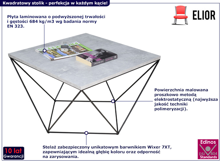 Druciany stolik kawowy Galapi 3X beton+czarny