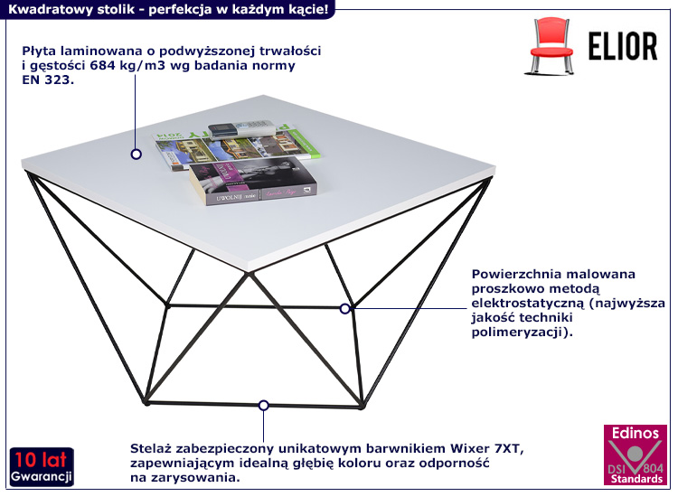 Druciany stolik kawowy Galapi 3X biały+czarny