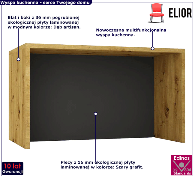 Wyspa kuchenna dąb artisan + szary grafit Mercado 5X