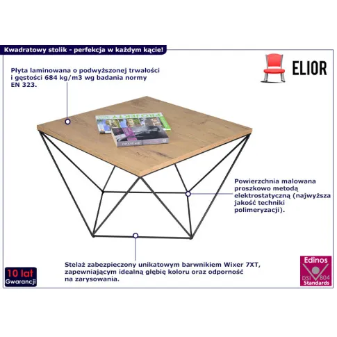 Nowoczesny stolik kawowy Galapi 3X dąb lancelot  czarny