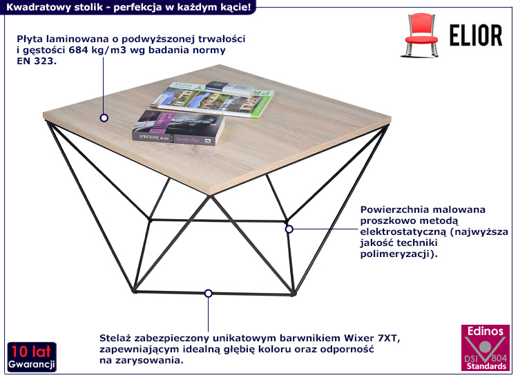 Druciany stolik kawowy Mesa 3X dąb sonoma+czarny