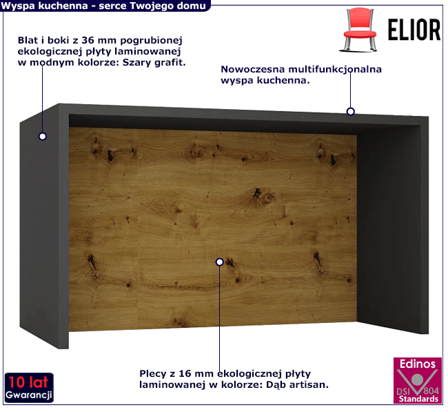 Wyspa kuchenna szary grafit + dąb artisan Mercado 5X