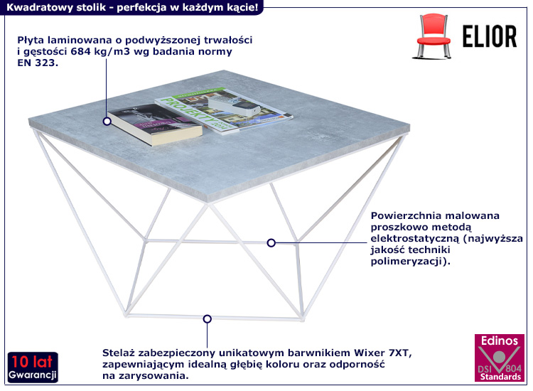 Druciany stolik kawowy Galapi 3X beton+biały