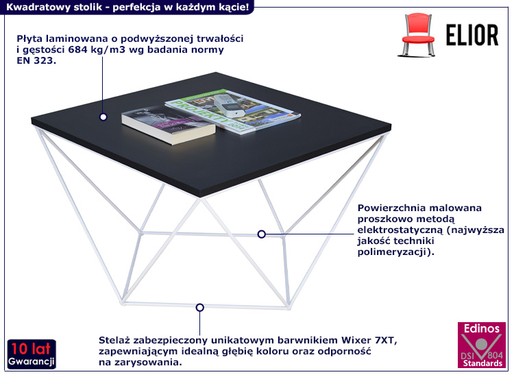 Druciany stolik kawowy Galapi 3X czarny+biały