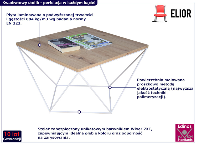 Druciany stolik kawowy Galapi 3X dąb artisan+biały